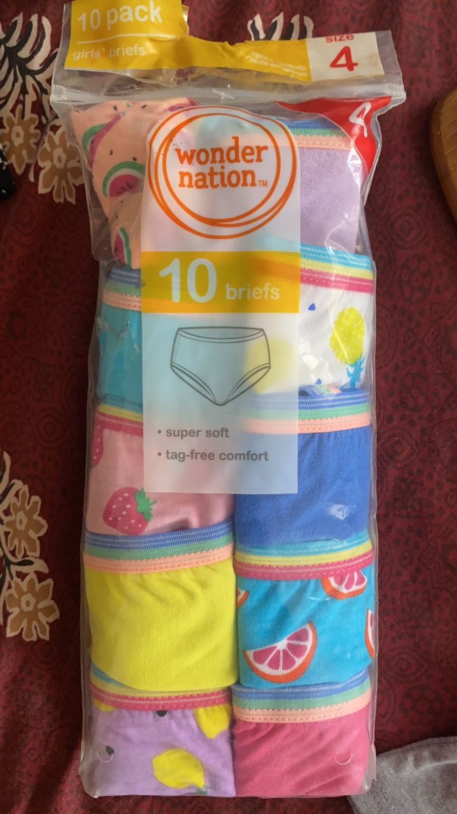 Wonder Nation- Pack of 10 Girl’s Briefs. Size 4