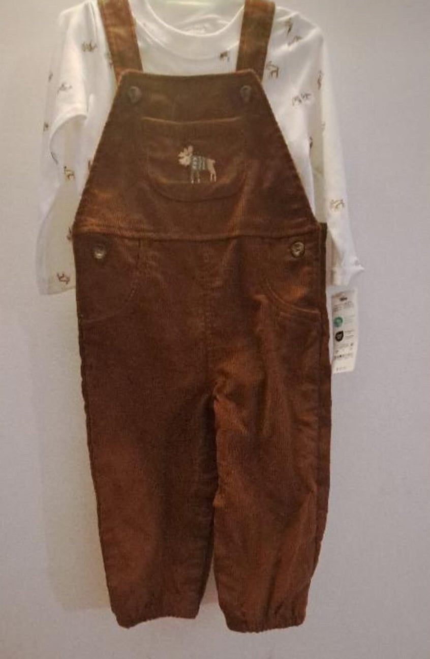Carter's Just One You Baby Boy Reindeer Top & Corduroy Overalls Set / Size 18-24m