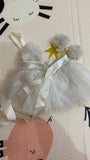 White Shimmery Baby Girl Tie Skirt With Matching Headband. Size: 0-3m