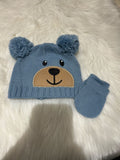 Blue Teddy Max Beanie & Mittens. Size: 0-6m