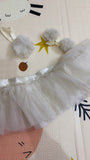 White Shimmery Baby Girl Tie Skirt With Matching Headband. Size: 0-3m