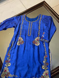 Blue Silk Handmade Work Kameez S-M