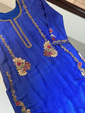 Blue Silk Handmade Work Kameez S-M