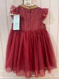 Next Baby Maroon Soft Net Embroidered Frock / Size 12-18m
