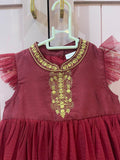 Next Baby Maroon Soft Net Embroidered Frock / Size 12-18m