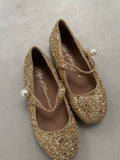 Girls Golden Sparkle Flats / Size 27