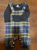 Shein Baby Boy Rib-Knit Bodysuit  & Plaid Print Overall Jumpsuit / Size 1-3m