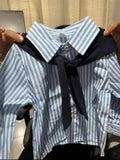 Shein Baby Boy's French Style Striped Shirt with Shawl Collar