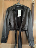 Zara Black Satin Tie-Front Blouse / Size XS