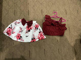 Baby Girls Shoulder Sling Vest Plus Flower Pattern Skirt / Size 6-12m