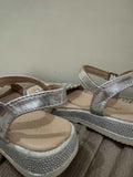 Bubble Kids Silver Woven Flat Sandals with a Buckled Ankle Strap / Size 25