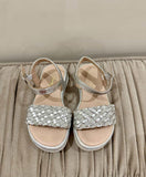 Bubble Kids Silver Woven Flat Sandals with a Buckled Ankle Strap / Size 25