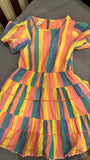 Monsoon Rainbow Striped Tiered Dress / Age 7yrs