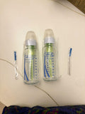 2 × Dr Brown's Glass Bottles 8oz with 1 Teat Box Slow Flow Level 1 0m+