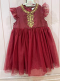 Next Baby Maroon Soft Net Embroidered Frock / Size 12-18m