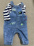 Mothercare Baby's Striped Shirt & Embroidered Denim Overalls Set / Size 1-3m