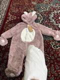 Next Pink Embroidered Bunny Faux Fur Hooded Baby All-In-One  Pramsuit / Size 9-12m