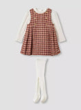 Giggles Textured Pinafore with Top and Tights / Size 3-6m
