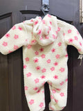 Next Ecru & Pink Floral Baby Borg Hooded Pramsuit / Size  6-9m