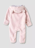 Juniors Hooded Closed Feet Romper with Fleece Texture - Long Sleeves / Size 6-9m