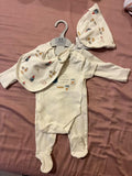 M&S Sleepsuit, Bodysuit, Bib & Cap / Set of 4 / Size 0-3m