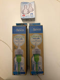 2 × Dr Brown's Glass Bottles 8oz with 1 Teat Box Slow Flow Level 1 0m+