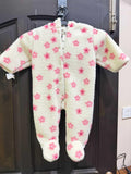 Next Ecru & Pink Floral Baby Borg Hooded Pramsuit / Size  6-9m