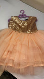 Gold Sequin & Peach Tulle Dress / Size 12-18M