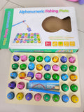 Wooden Alpha Numeric Fishing Plate / Includes 36 Fishes & 2 Rods