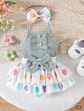Shein Baby Girl Floral Ruffle Romper Dress with Headbands / Size 9-12m