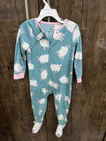 Carter's Girl's Turquoise Teal Fleece Sheep Footed Pajama Sleeper / Size 2T