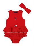 Tommy Hilfiger Baby Girl Ruffled Bodysuit Dress & Matching Headband Set / Size 3-6m