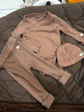 H&M Ribbed Bodysuit Trouser & Cap Set / 3Pc Set / Size 3-6m