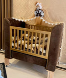 Wooden Cot with Canopy, Mattress & Bumper Set / Dimensions 47” x  48”