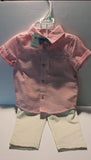 First Impression Boys Red+White Seer Sucker Shirt with Bow Tie & khakis / Size 18m