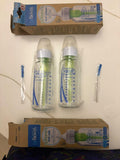 2 × Dr Brown's Glass Bottles 8oz with 1 Teat Box Slow Flow Level 1 0m+