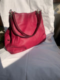 Coach Rich Red Tumbled Leather Three Compartment Vintage Hobo Shoulder Bag