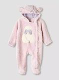 Juniors Hooded Closed Feet Romper with Fleece Texture - Long Sleeves / Size 6-9m